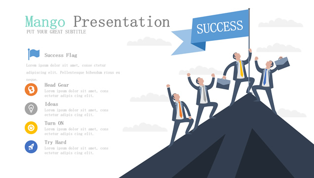 商务团队人物攀爬山峰取得成功success图表